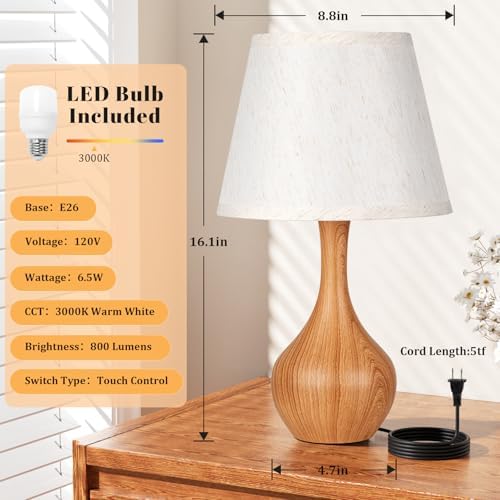 16.1" Touch Table Lamp for Nightstand, 3 Way Dimmable Small Bedroom Lamp - Image 5