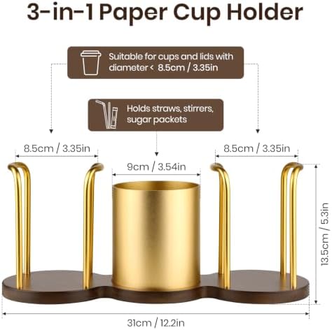 Coffee Cup Dispenser with Straw & Stirrer Storage Container (Gold,S) - Image 2
