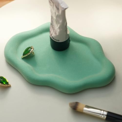 Jewelry Dish Trinket Tray for Women, Ring Dish Holder, Unique Cloud Shape Ceramic Plate Cute Things Vanity Aesthetic Room Decor Mother's Day Birthday (Flocked Green) by MDFayeHome