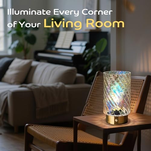 LUSHARBOR Battery Operated Table Lamp with Timer, Stepless Dimming Bedside Lamp Battery Powered Cordless Lamp for Home Decor Entryway/Living Room/Coffee Table/Shelf Transparent - Image 3