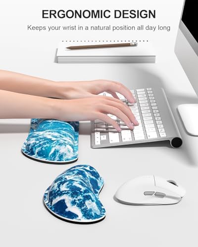 Auhoahsil Large Mouse Pad with Wrist Rests for Keyboard & Mouse, Thick Soft Ergonomic Memory Foam Wrist Supports, Big & Long Desk Mat 35.5 x 15.7 in, for Office Gaming Computer, Beautiful Ocean - Image 3
