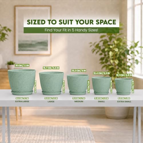 Plant Pots Indoor with Drainage 5 Pack Multi-Size Planters Set Spotty Mint - Image 2