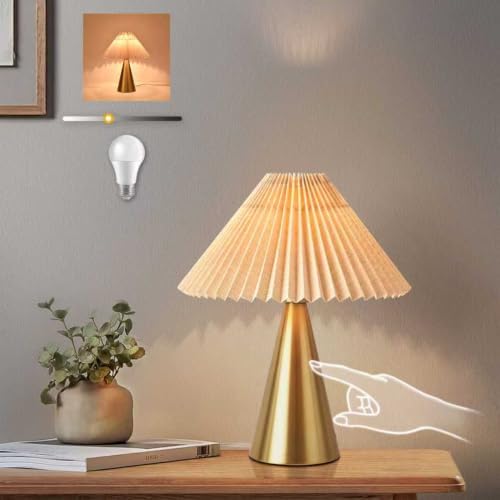 Ziqqeelam Gold Touch Control Table Lamp, Pleated Table Lamp,Brass Gold Bedroom Lamps for Nightstand, Small Scalloped Lamp Shade Table Lamps for Small Spaces for Bedroom,Living Room by Unknown