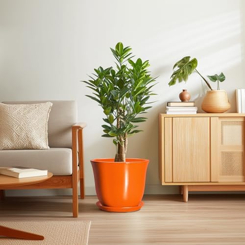 12 Inch Pots for Plants - Ceramic Planters Indoor with Drainage Hole and Saucer, Large Round Planter for Outdoor Plants, Decorative Flower Pot, Garden Decor, Plant Lover Gifts, Orange - Image 7