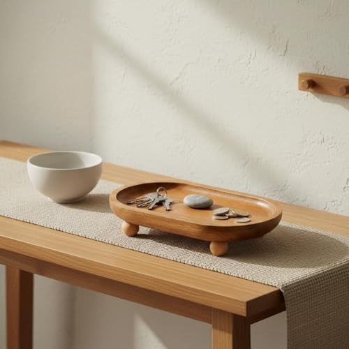 Wooden Storage Tray Acacia Organizer Platter Catchall Footed Dish Crafted from Acacia Wood Suitable for Entryway Living Room Kitchen Decor, S Rectangle - Image 3