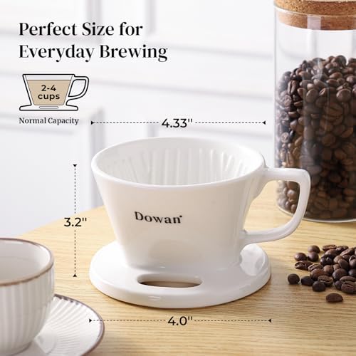 DOWAN Pour Over Coffee Maker, Non-Electric Pour Over Coffee Dripper with Open Base Design, Manual Brew Maker, Single Cups Porcelain Slow Brewing Accessories for Gifts, White - Image 2