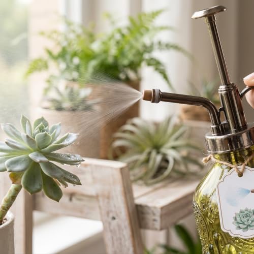 Plant Mister Spray Bottle, Retro Embossed Glass, Green - Image 7
