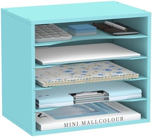 5 Tier Wood Desk Organizer, Mail Sorter and Paper Organizer for Desk, Blue by SUPEASY