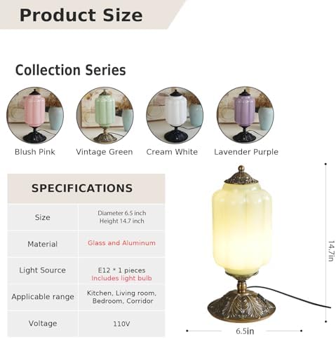 Vintage Milk Glass Table Lamp, 3-Way Dimmable USB-C+A, Green Bedroom Lamps - Image 5