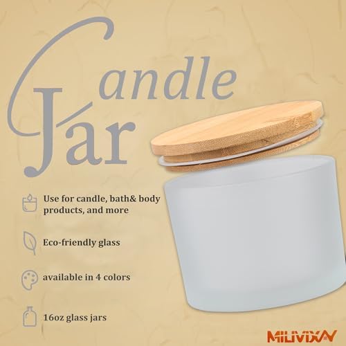 MILIVIXAY 6 Pack 16 oz Candle Jars with Bamboo Lids and Candle Making Kits - 3 Wick Candle Jar,Bulk Empty Frosted White Thick Glass Jars for Making Large Candles- Spice, Powder Containers. - Image 4
