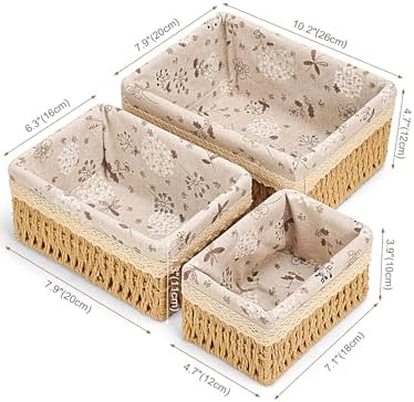 Amaredom Floral Wicker Baskets, Handwoven Multi-size 3-Pack Storage Baskets - Image 3