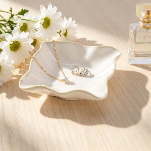 HOME SMILE Ceramic Ring Dish White Wavy Square,Trinket Jewelry Ring Holder Jewelry Tray Cute Vanity Organizer Aesthetic Nightstand Bathroom Room Decor - Image 2