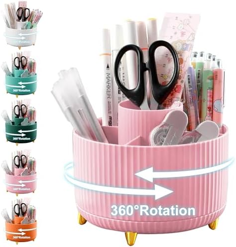 Cayxenful Pencil Holder For Desk,5 Slots 360°Degree Rotating Desk Organizers And Accessories,Desktop Storage Stationery Supplies Organizer, Cute Pencil Cup Pot For Office, School, Home (D-Pink) by Cayxenful