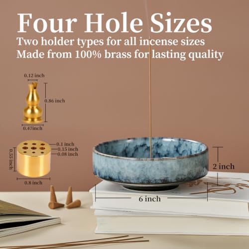 6" Ceramic Incense Holder for Sticks with 10 Holes,5in1 Handmade Flambé Glaze Incense Burner Bowl Ash Catcher for Stick,Coil,Cone,Sage,Palo Santo,Candle - Ideal for Yoga Spa Meditation Home Décor - Image 2