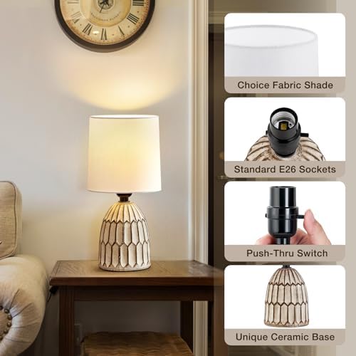 EJIAXIN Table Lamps Set of 2-13.5" Small Boho Lamp - Bedside Lamps - Farmhouse Rustic Ceramic Table Lamp for Bedroom, Living Room, Nightstand, Office, Side Desk Lamp, End Table Lamp - Image 5