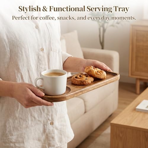 Small Wooden Tray | Acacia Wood Tray for Vanity, Bathroom Counter, Coffee Table & Toilet | Perfect for Jewelry, Remote, Snack| Mini Charcuterie Board Serving Platter (Rounded Rectangle 2-Compartment) - Image 4