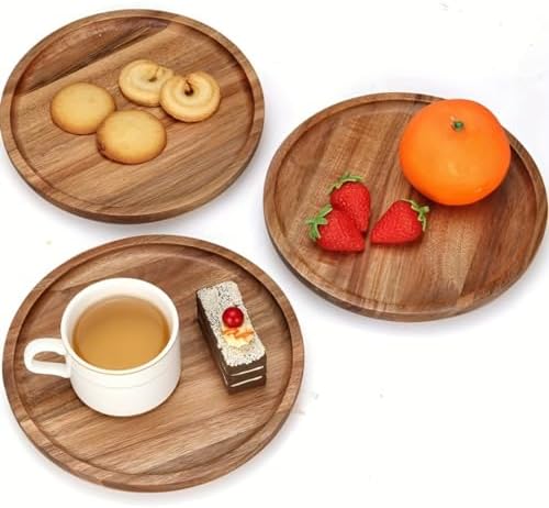 Round Wood Tray, Acacia Wooden Serving Tray, Serving Platter, Appetizer Charcuterie Board, Tray Organizer for Kitchen, Round Wood Tray for Table Centerpiece 14x 14 x 0.8 inch - Image 4