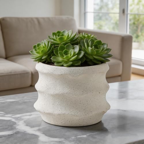 White Speckled Ceramic Planter, 5.5 Inch Irregular Coil Design Flower Pot, Modern Unique Textured Granular Finish Small Pot for Indoor Plants, Succulents, Cactus, and Home Office Decor Gift - Image 3