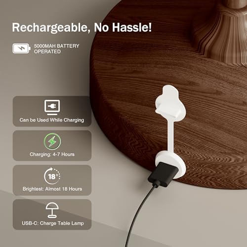 Dawnwake Mushroom Lamp Cordless Lamp Table Lamp,Outdoor Waterproof Shower Lamps,5000mAh Rechargeble Battery Operated Dimmable Touch Desk Lamps,LED Night Light for Bathroom Patio Camping Outdoor/Walnut - Image 6