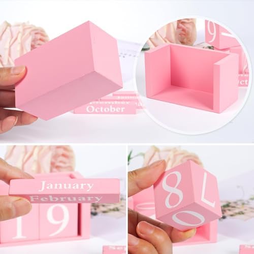 Notakia Pink Decor Wooden Desk Blocks Calendar Perpetual Block Cute Office Pink Desk Accessories Preppy Room Decor for Women - Image 4