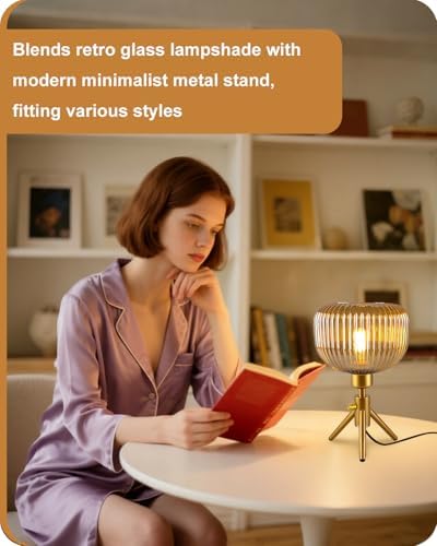 Lightdot Tripod Glass Table Lamp with Brown Striped Glass Shade - Image 2