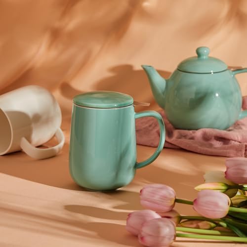 Sweese 20 OZ Porcelain Tea Mug with Infuser and Lid, Loose Leaf Tea Cup, Gifts for Tea Lover - Mint Green - Image 5