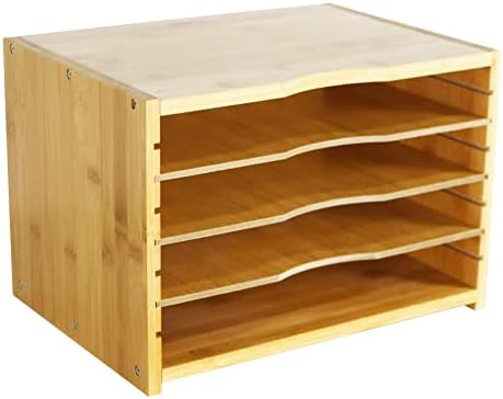 WKWKER File Organizer with 3 Adjustable Shelves Bamboo Document Letter Tray Paper File Sorter for Desktop Office Home Study Workstation Desk Storage Rack (Natural) by WKWKER