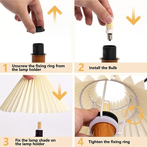 KUNJOULAM Cute Small Pleated Lamp, Modern Bedside Nightstand Light with Beige Lampshade, Wooden Pattern Metal Base Desk Lamp for Bedroom, Home Office, Living Room - Image 4