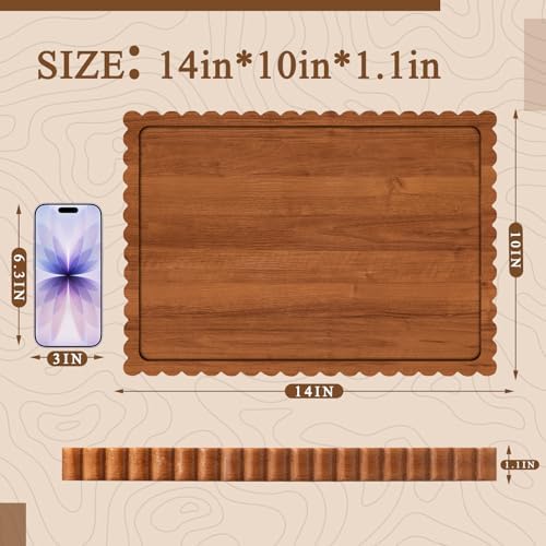 Lounsweer Acacia Wood Decorative Tray for Home Decor, 14'' x 10'' Wooden Serving Tray for Coffee Table Centerpiece Dining Kitchen Island Decoration Bathroom Counter Display - Image 2