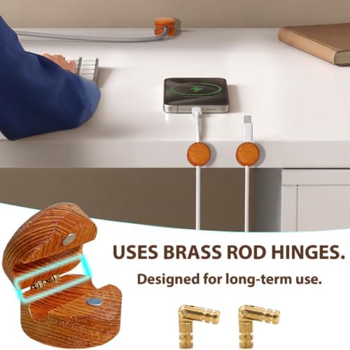 8 Pack Magnetic Cable Clips, Wooden Desk Cable Organizer and Cord Holder, Dual Mount N35 Magnet or 3M Adhesive, Cable Management for Phone Charger, USB-C and Laptop Cords - Image 6