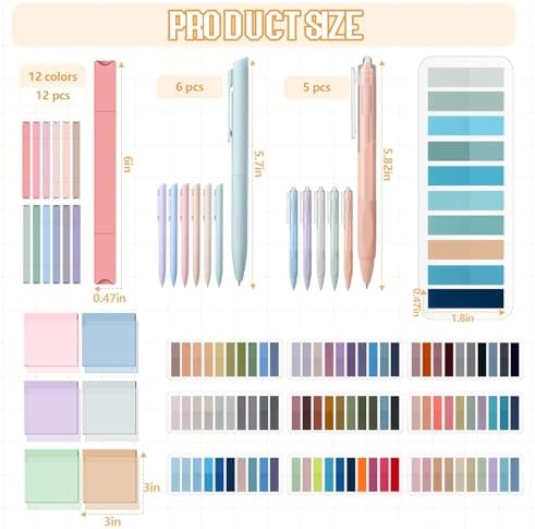 135 Pcs Book Annotation Kit Aesthetic Pencil Case Bag 12 Highlighter 11 Gel Pen 1 Marker 300 Sheet Transparent Sticky Notes Pad 2640 Index Stickers Bible Study Supplies(Kawaii,Beige) - Image 3