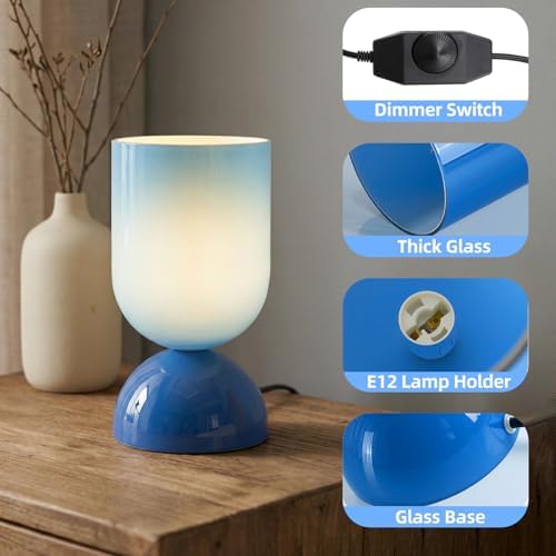 8.9" Dimmable Modern Glass Table Lamp with Dome Base, Glossy Blue - Image 3