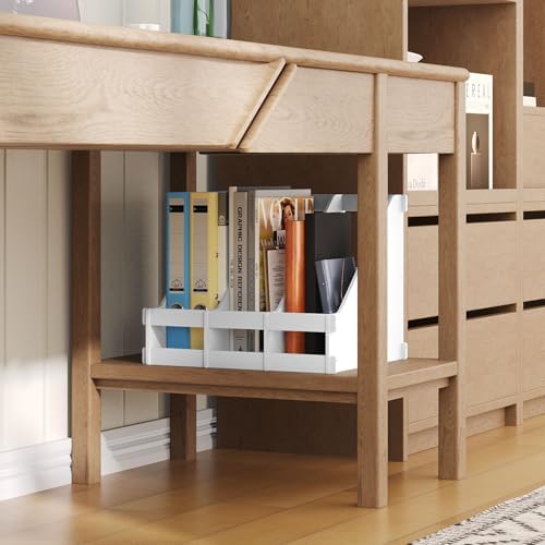 Bamboo Desk File Organizer, 3 Compartment Magazine Holder for Home Office(White) - Image 6