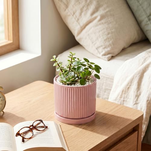 Ceramic Succulent Pots, 4 Inch Pots for Plants, Round Planter, Pink - Image 6