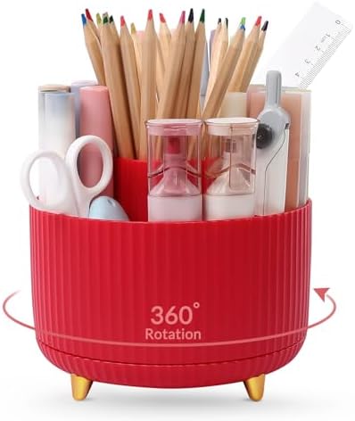SKYDUE 360 Degree Rotating Desk Organizer, Dual-Purpose Pencil Pen Holder, Pen Organizer with 5 Slots, Pencil Cup for Office, School, Home by SKYDUE
