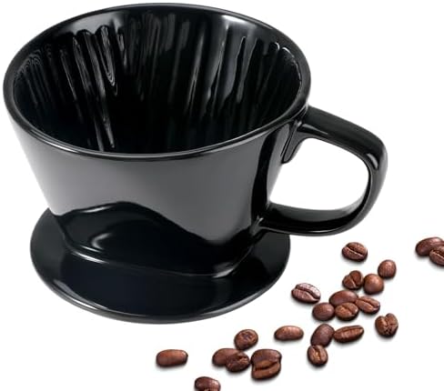 Mongdio Pour Over Coffee Maker, Ceramic Pour Over Dripper, Coffee Pour Over with 3 Holes Flat Bottom, Coffee Accessories for Home, Size 02 Black by Mongdio