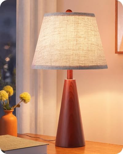 EDISHINE Farmhouse Table Lamp with Tapered Mahogany Wood Base, E26 Socket by EDISHINE
