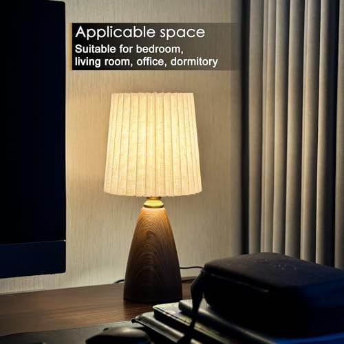 Small Pleated Table Lamp Set of 2 for Bedroom, Mini Bedside Lamps for Nightstand with Round Fabric Linen Shade, Dimmable Desk Lamp, Cute Table Lamps for Small Spaces for Living Room, Kids Room - Image 4