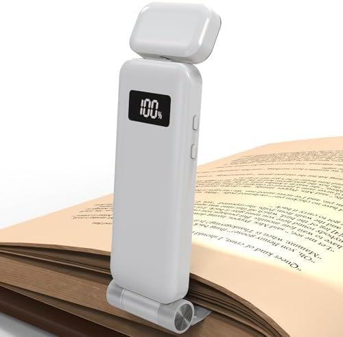 KTEBO Rechargeable Book Light with Clip & Battery Indicator, 9 Luminescence Modes, USB-C Portable 1.6 oz Ultralight Lamp for Night Reading in Bed, Readers - White by KTEBO