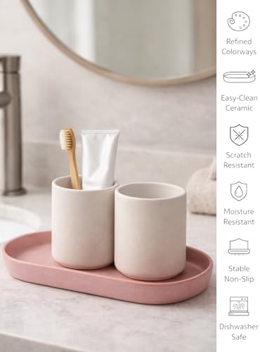 Matte Pink Ceramic Bathroom Tray, Aesthetic Vanity Organizer Dish - Image 4