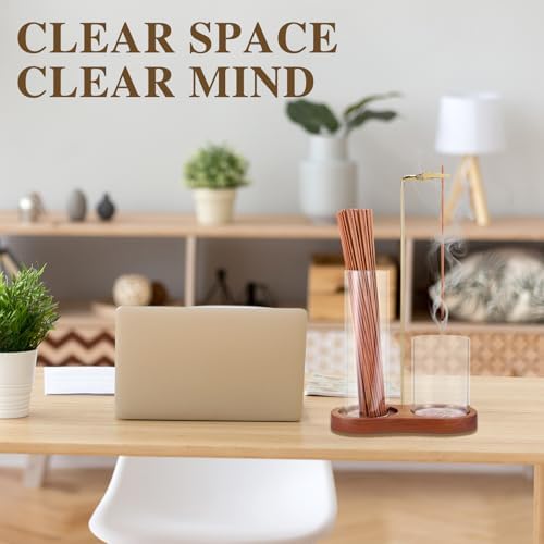 2 in 1 Incense Holder for Sticks with Glass Ash Catcher, Upside Down Anti-Ash Incense Stick Burner for Outdoor Patio, Modern Vertical Incense Holder for Home Decor, Spa, Meditation and Reddish Brown - Image 6