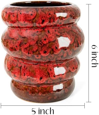 5 inch Ceramic Plant Pot Red Flower Pot for Indoor Plant with Drainage Hole - Image 3