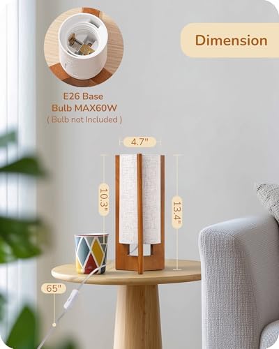 EDISHINE 13.5" Small Table Lamp, Walnut Wood Cylinder Nightstand Lamp, E26 - Image 5