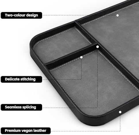 SENEN Leather Tray, Stylish and Organized Multifunctional Tray, for Table Entryway, Premium PU Leather, Catchall Tray for Keys, Watch, Wallet, Jewelry, and More (Black Frame) - Image 4