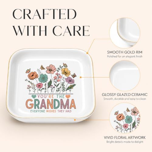 Grandma Gifts for Birthday Christmas - Ceramic Wildflowers Jewerly Dish - Image 4