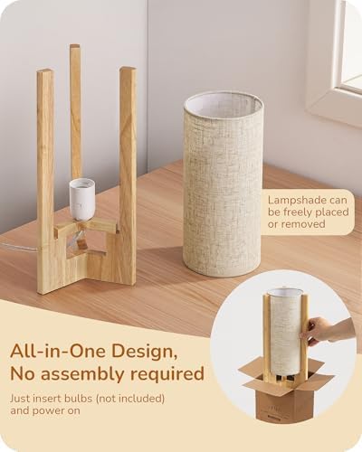 EDISHINE Small Cute Table Lamp, Natural Wood Nightstand Lamp, 13.5", E26 - Image 5