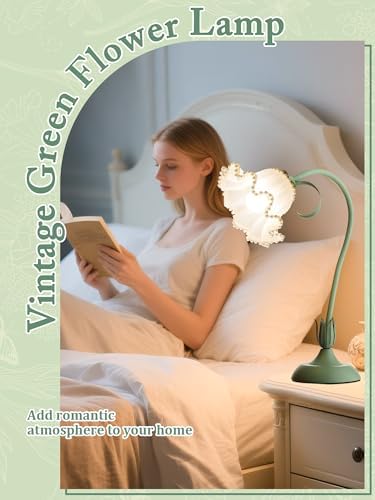Flower Table Lamp, LED Reading Light Vintage Night light (Green Pearls) - Image 2