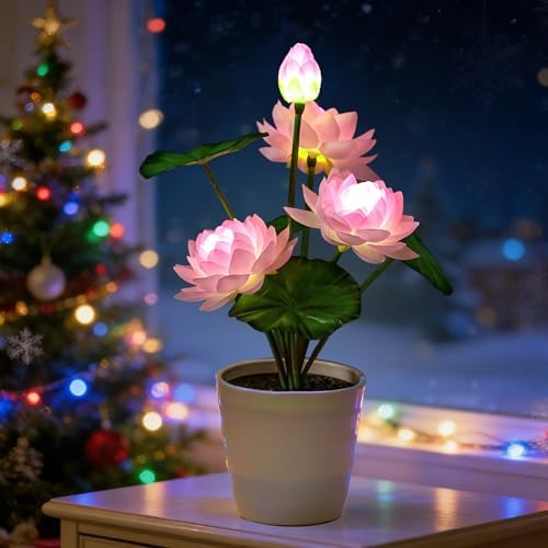 Artificial Pink Lotus Flower Lamp Flower Night Light for Home Yoga Studio Meditation Decor, Gifts for Women Mom Grandma Girlfriend on Birthday Christmas Valentines Mothers Day by Hibeauti