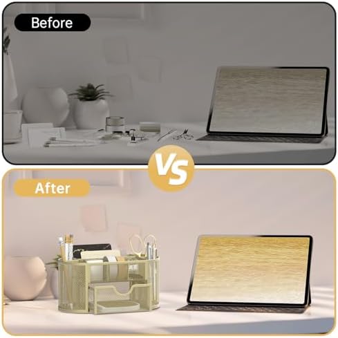 SUPEASY Mesh Desk Organizer, Desk Accessories & Workspace Organizers with Drawers, Pencil Holder for Desk with 9 Compartments for Office Suppliess, 8.6 x 4.3 x 4.1 Inch, Yellow - Image 7