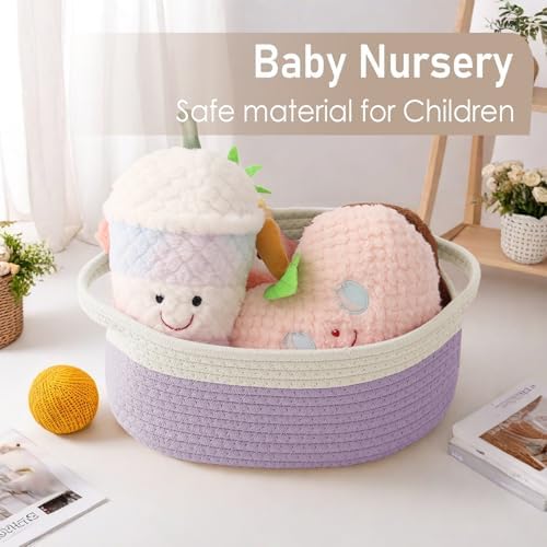 JMvicyroam Small Woven Basket, Empty Gift Basket, White&Purple/1 Pack - Image 5